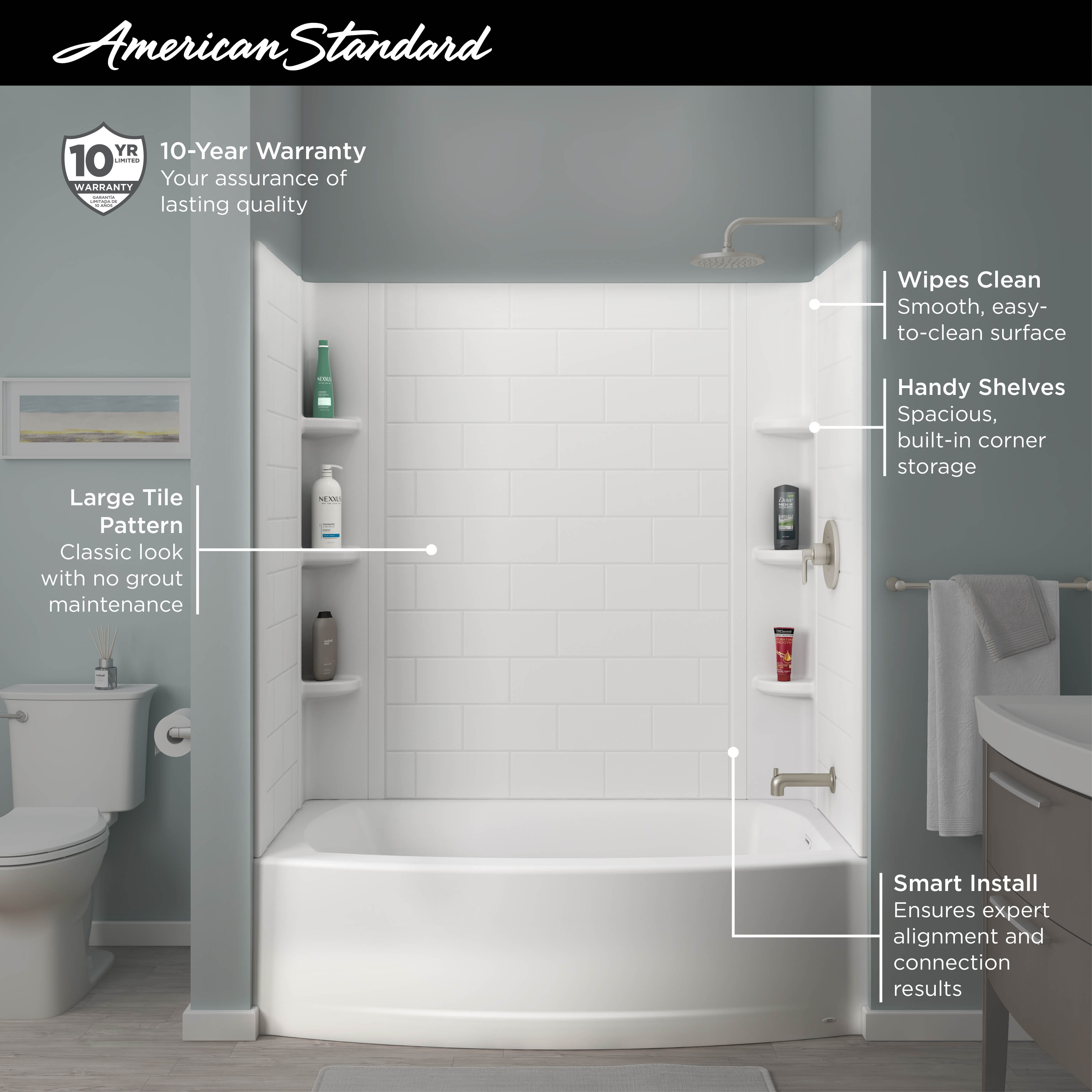 OVATION CURVE 60X60 LG SUBWAY PATTERN TUB WALLS